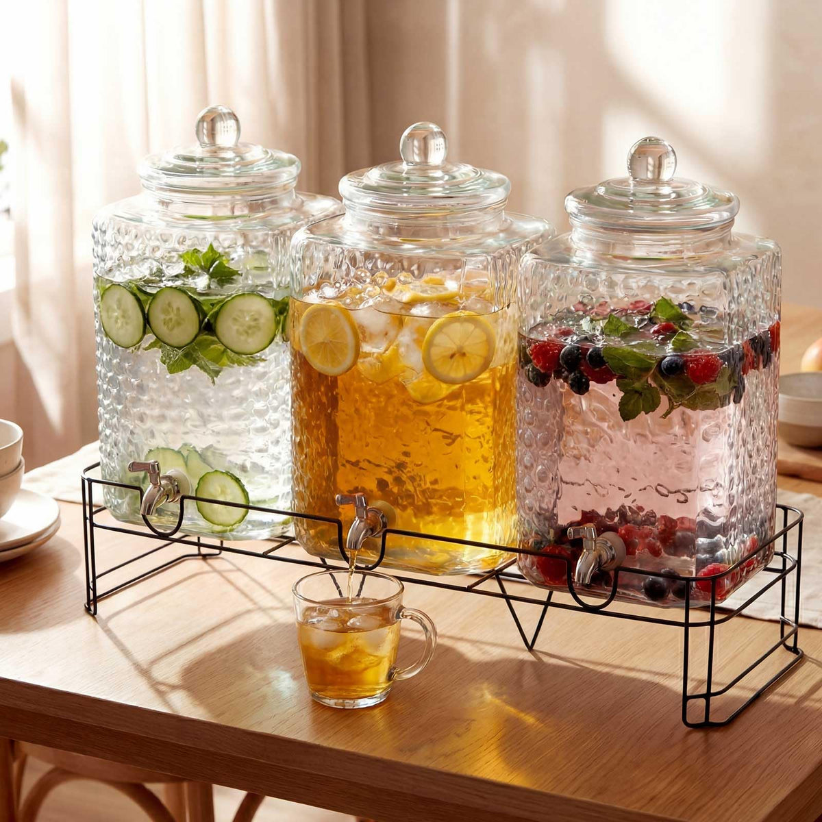 3 Pack 5 Gallon Glass Drink Dispensers with Stand B843