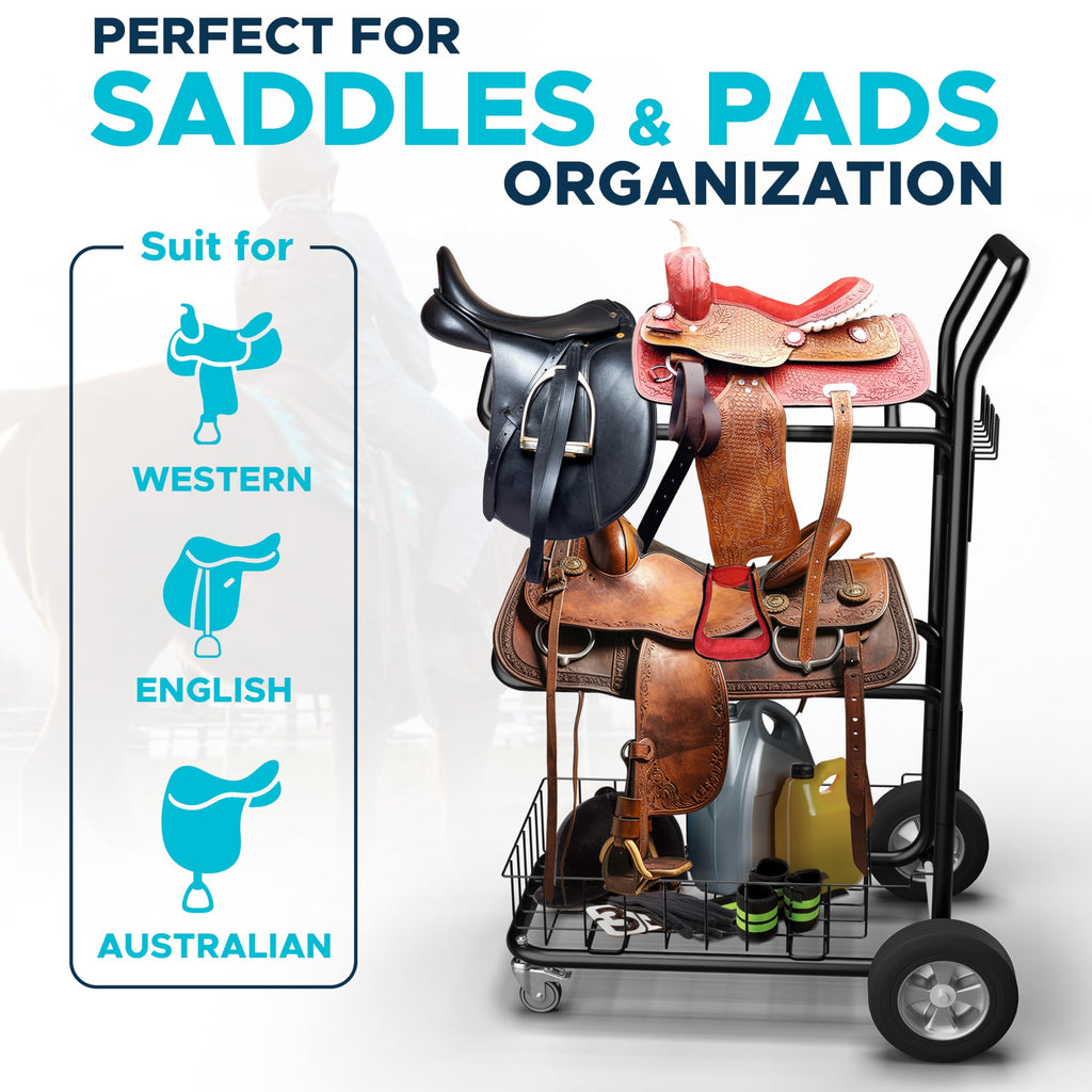 220 Lbs Rolling Saddle Rack Cart with Basket P51683