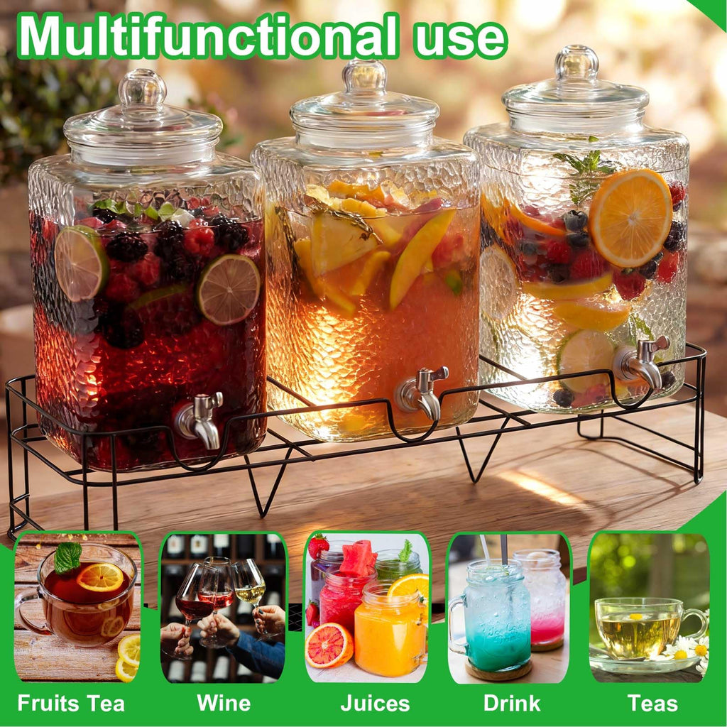 3 Pack 5 Gallon Glass Drink Dispensers with Stand B843