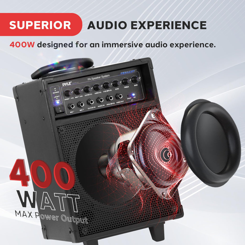 Wireless Portable PA System 400W Bluetooth Compatible Rechargeable Battery Powered Speaker Microphone Set D941