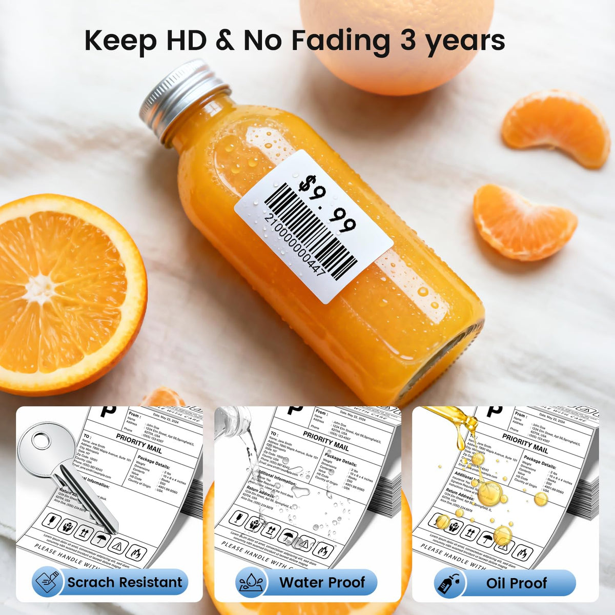 4x3 Thermal Labels 500PCS Water/Oilproof L8504