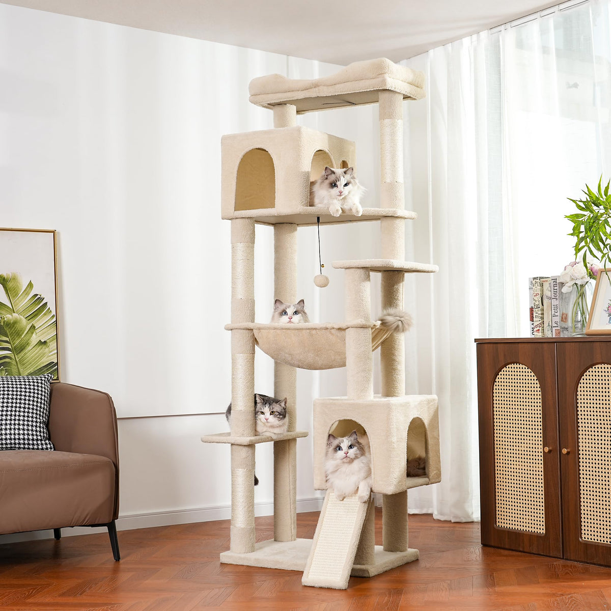 Beige Cat Tree with Hammock and Bed K519263