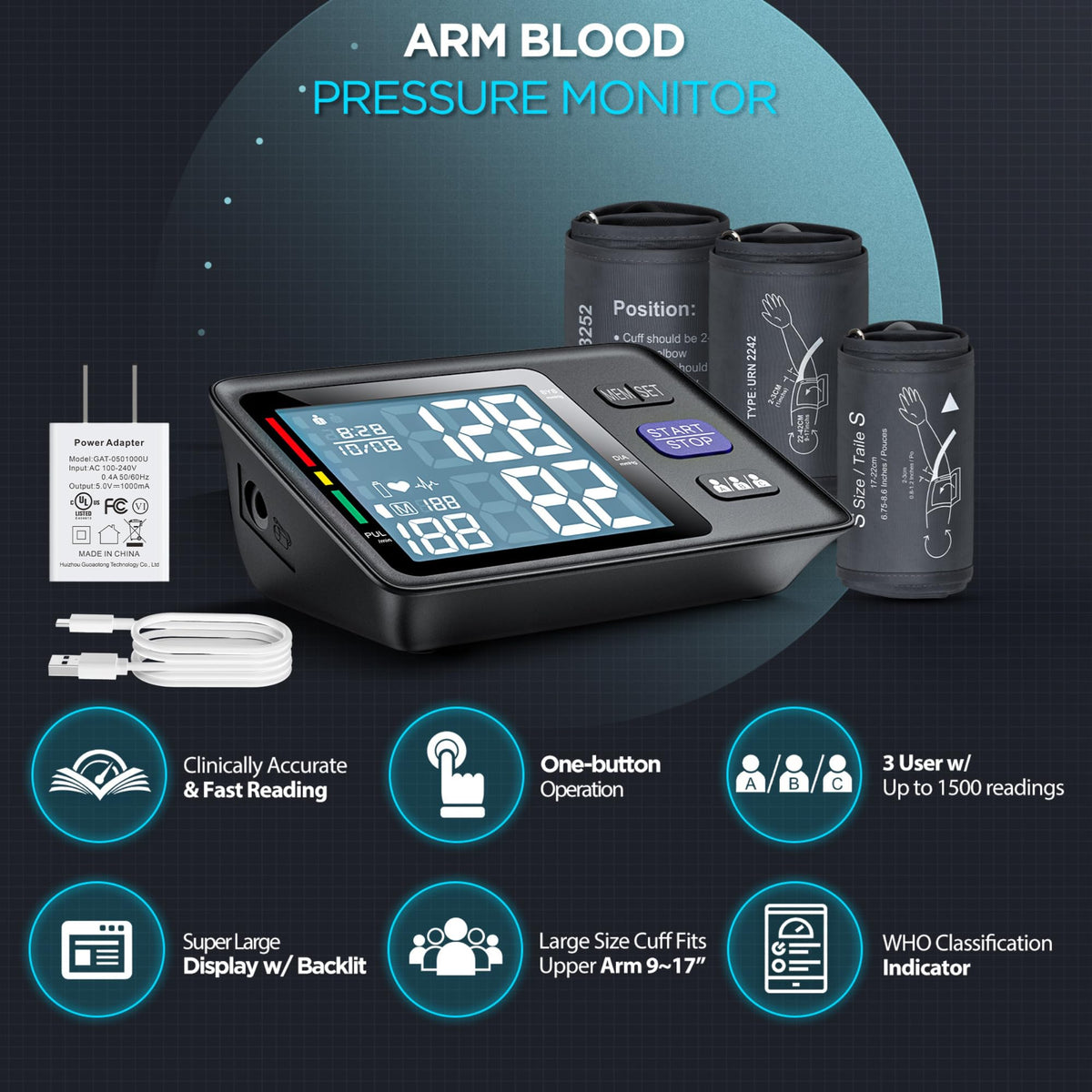 Automatic Upper Arm Blood Pressure Monitor, 3 Cuffs K58345