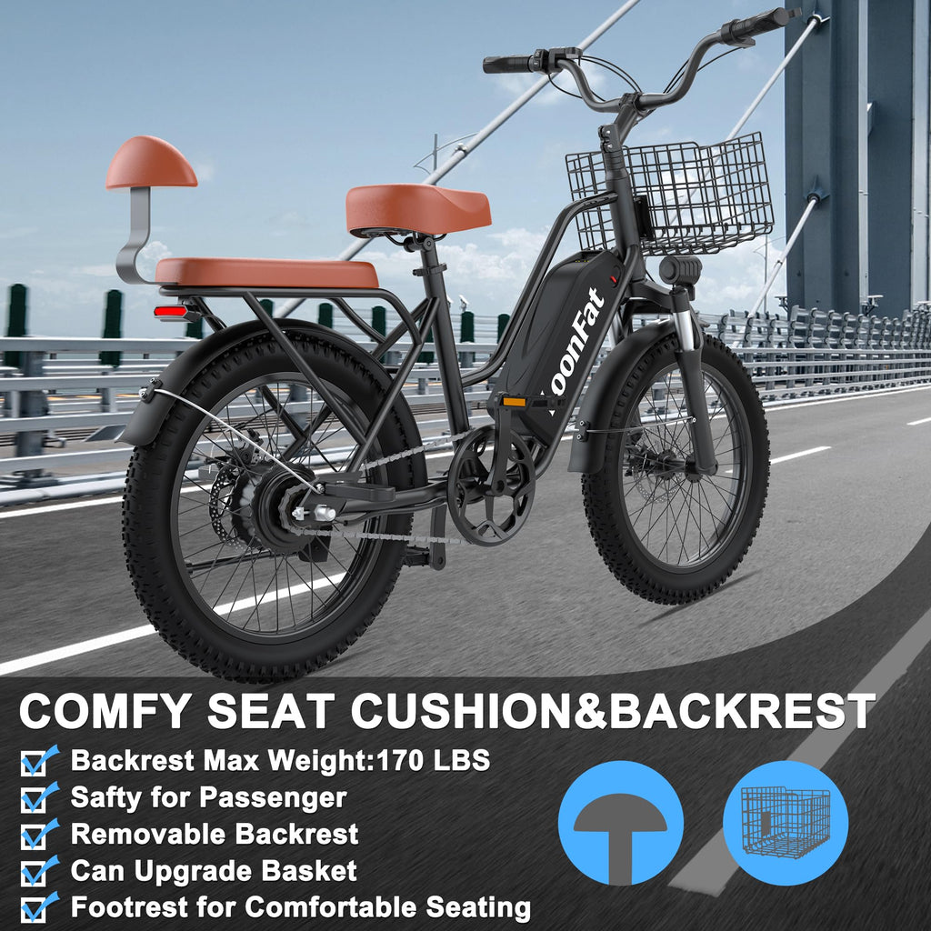 Peak 1000W 48V 13Ah Electric Bike with Rear Seat & Front Basket P1348