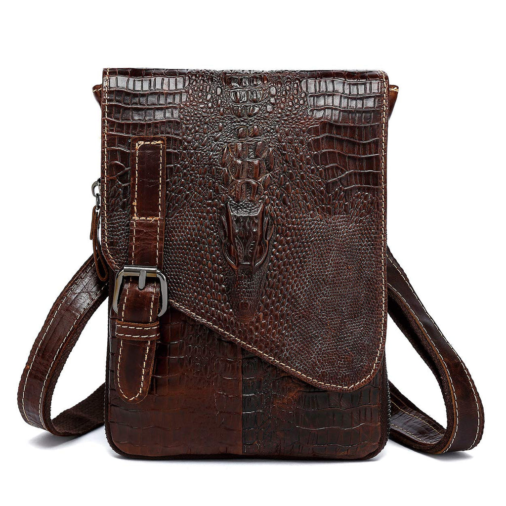 Brown Crocodile Embossed Genuine Leather Mini Messenger Bag G869818