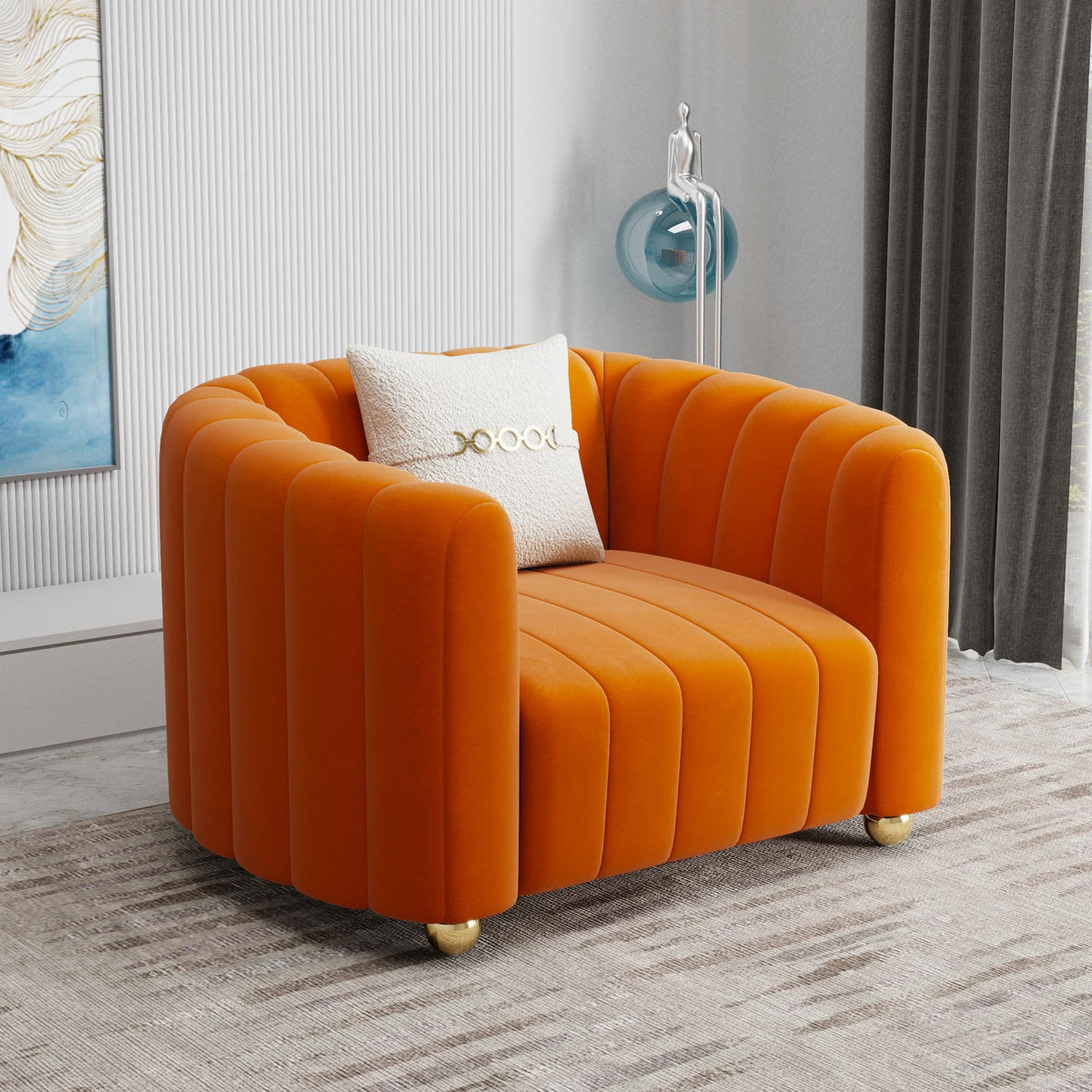 Orange Velvet 2-Piece Sofa J3316