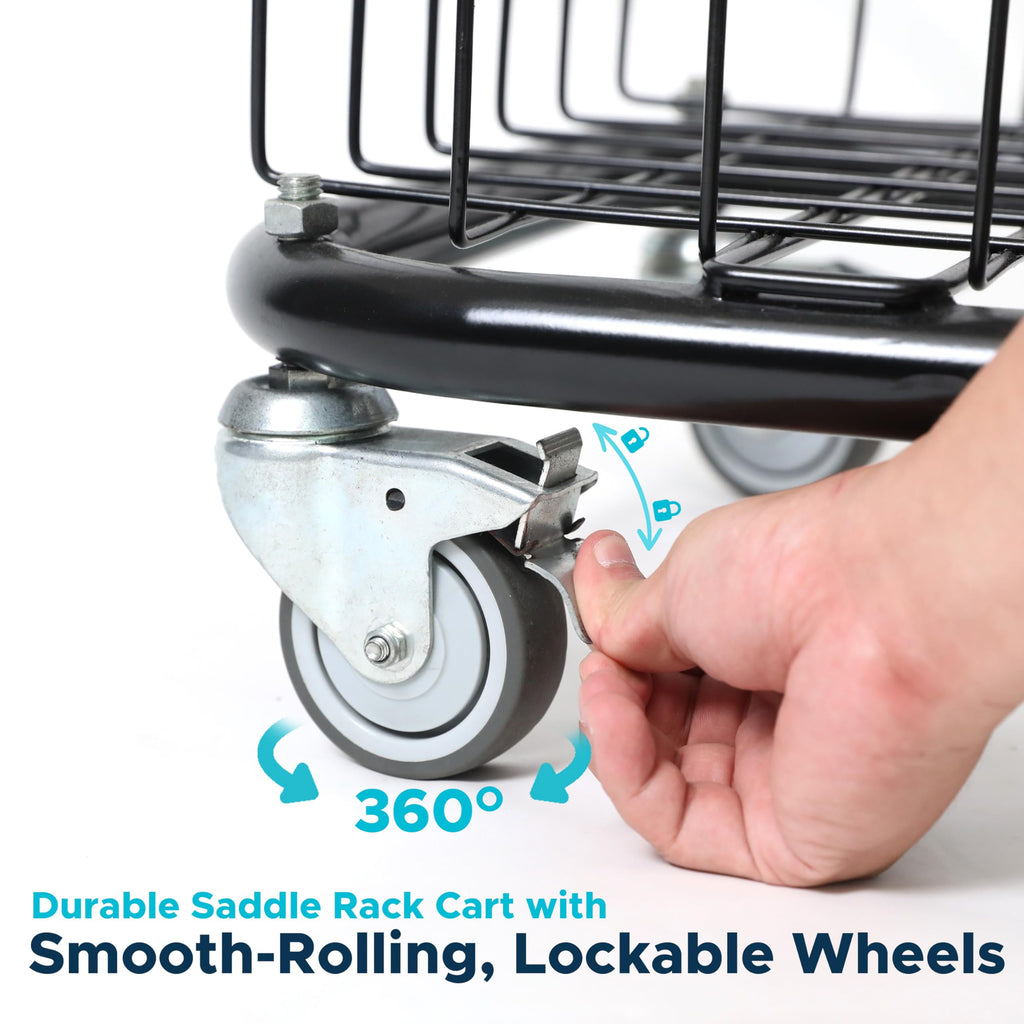 220 Lbs Rolling Saddle Rack Cart with Basket P51683