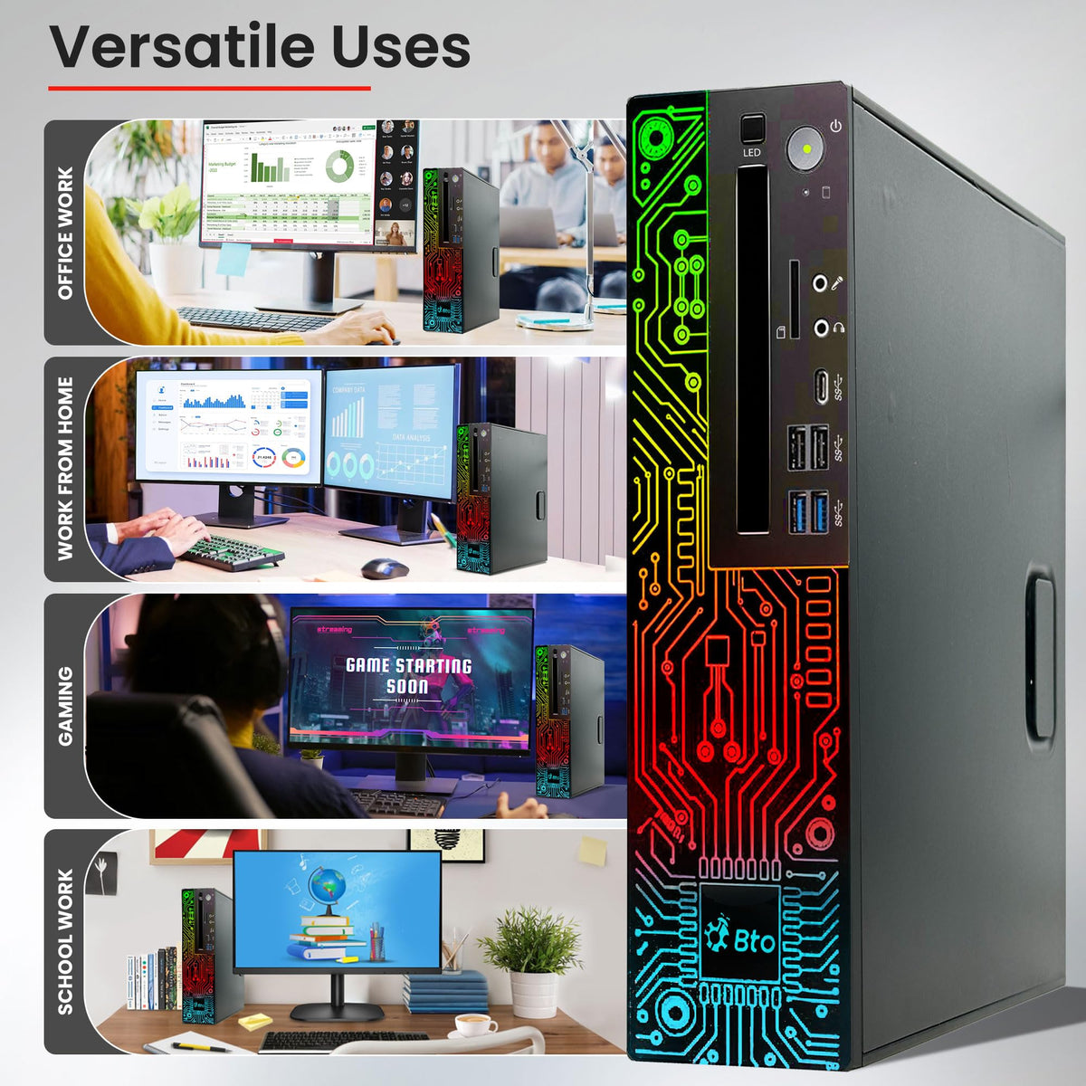 RGB Gaming Desktop PC Intel i5 16GB Ram 512GB SSD GeForce GT 1030 Windows 11 Pro N56108