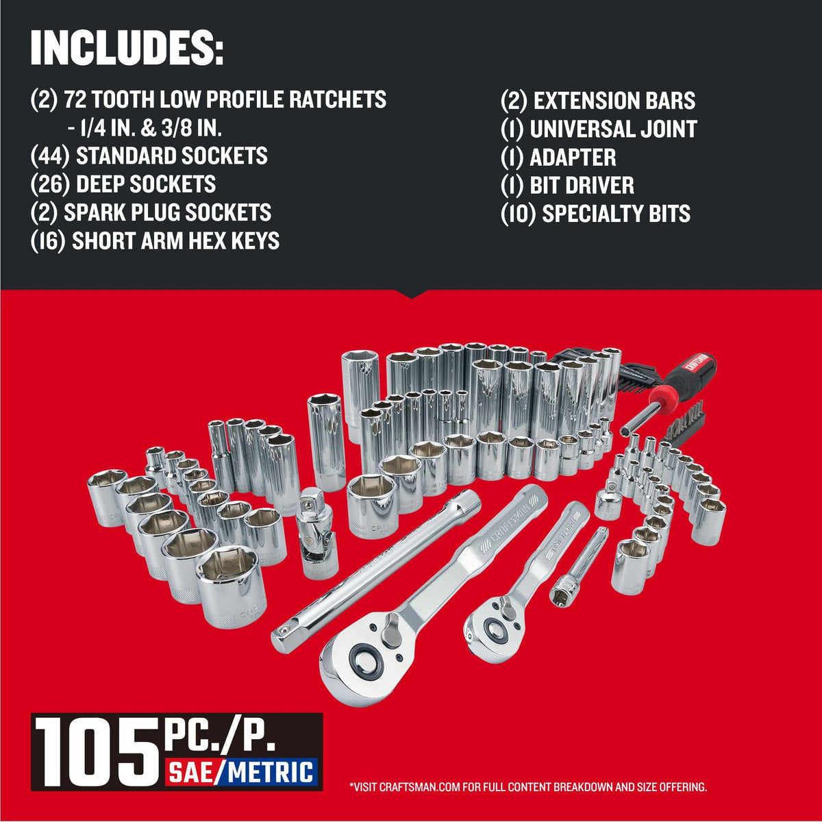 105 Pcs Standard and Metric Mechanics Tool Set with Case N9204