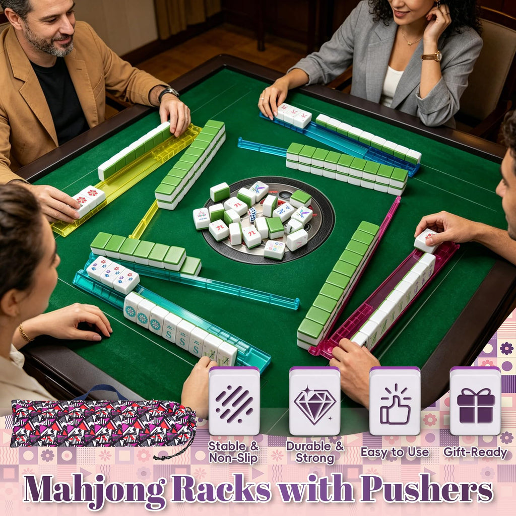 4 Pack Non-Slip Acrylic Mahjong Racks with Pushers C147