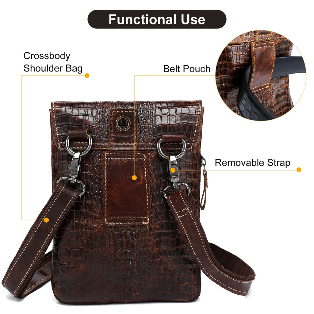 Brown Crocodile Embossed Genuine Leather Mini Messenger Bag G869818