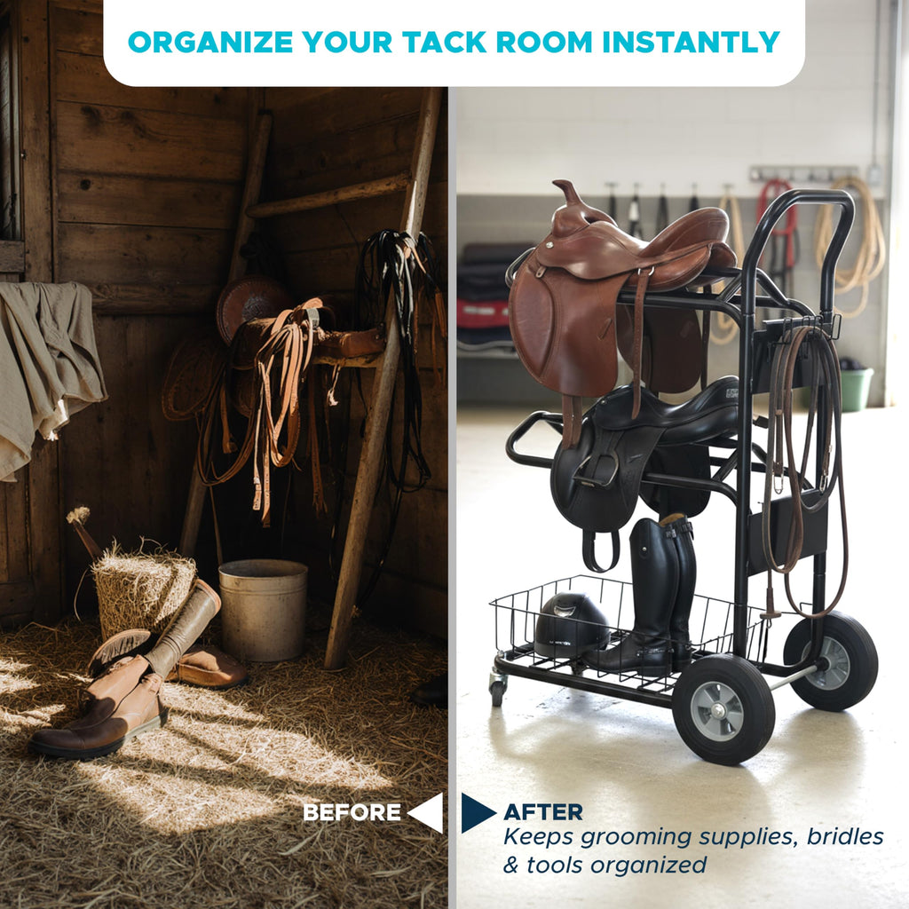 220 Lbs Rolling Saddle Rack Cart with Basket P51683