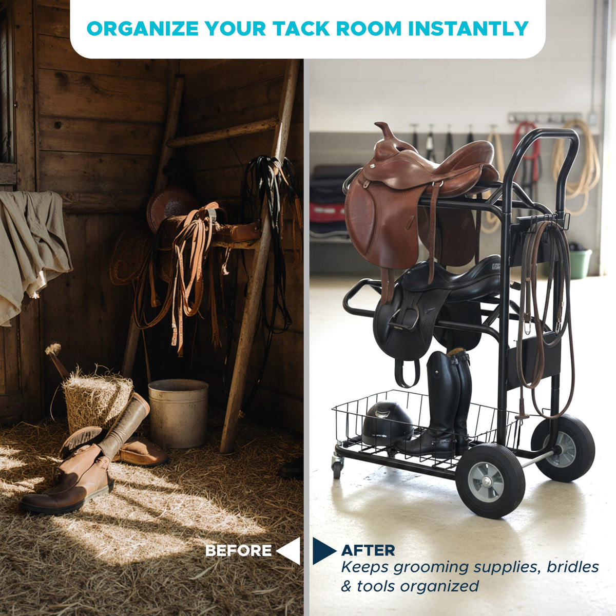 220 Lbs Rolling Saddle Rack Cart with Basket P51683