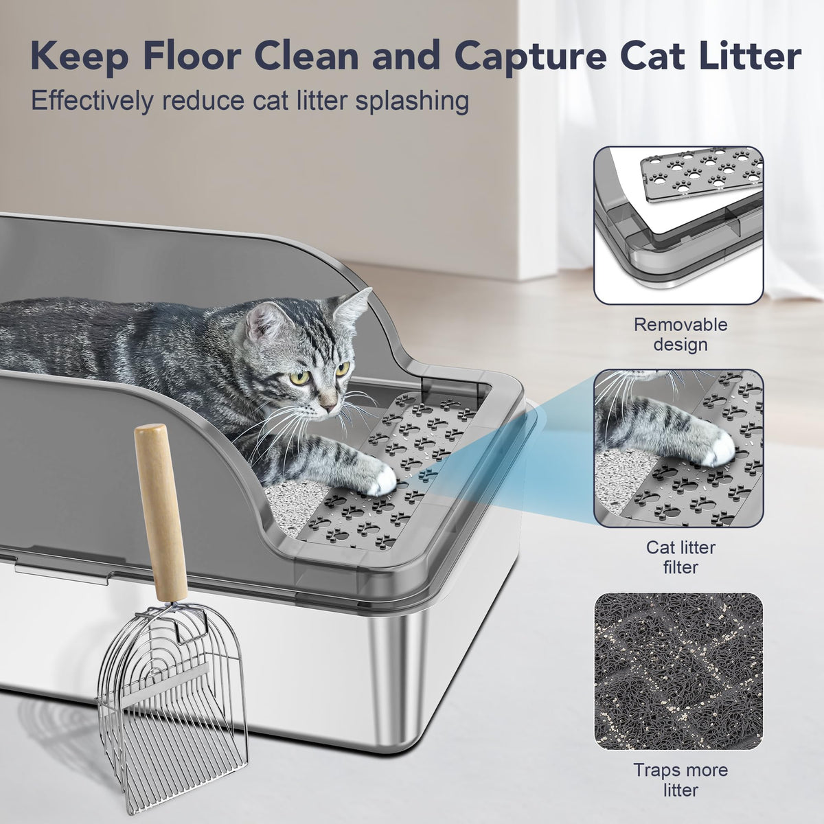 Stainless Steel Enclosed Cat Litter Box D2386