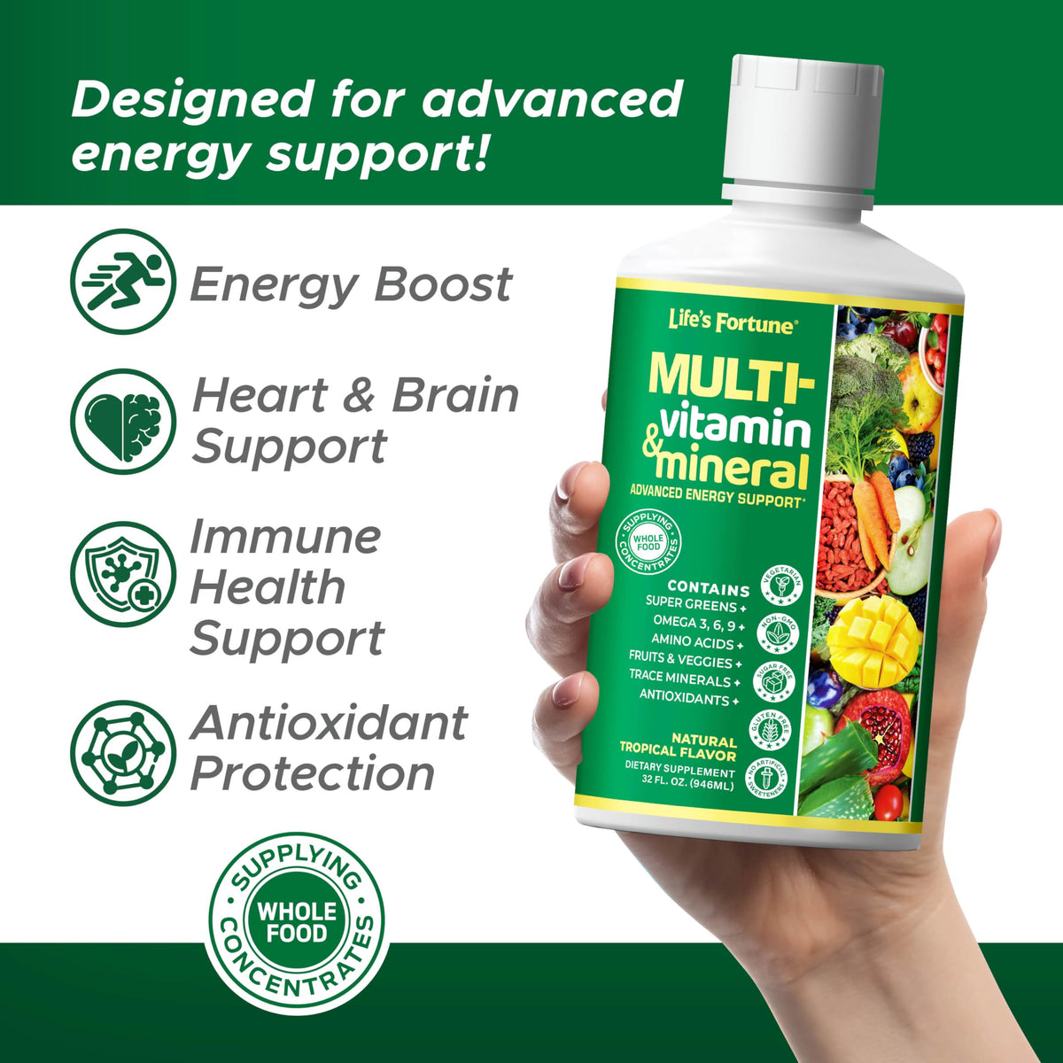 Liquid Multivitamin 90+ Nutrients Sugar Free Tropical Flavor 32 oz E946
