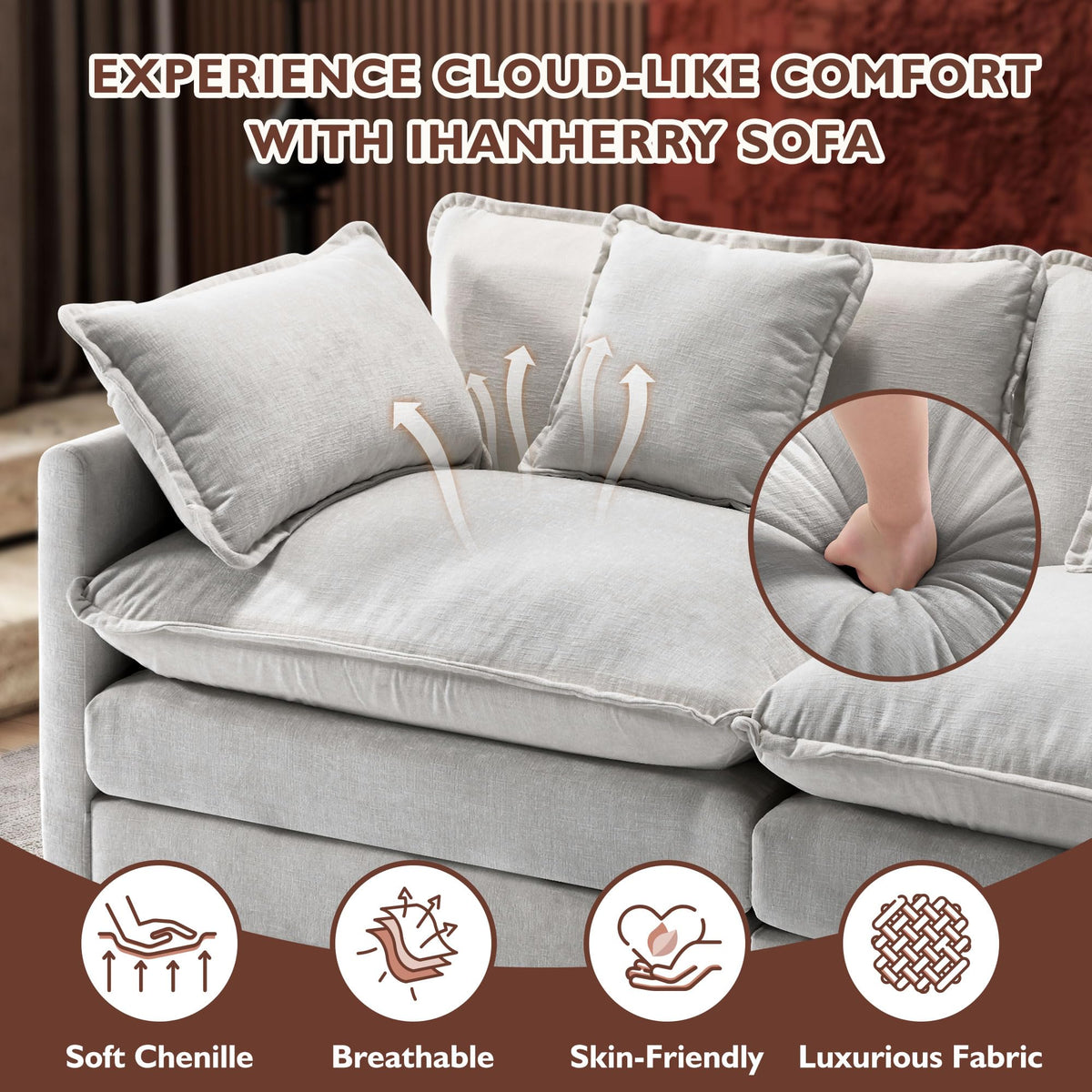 77 Inch Grey Chenille Loveseat F350