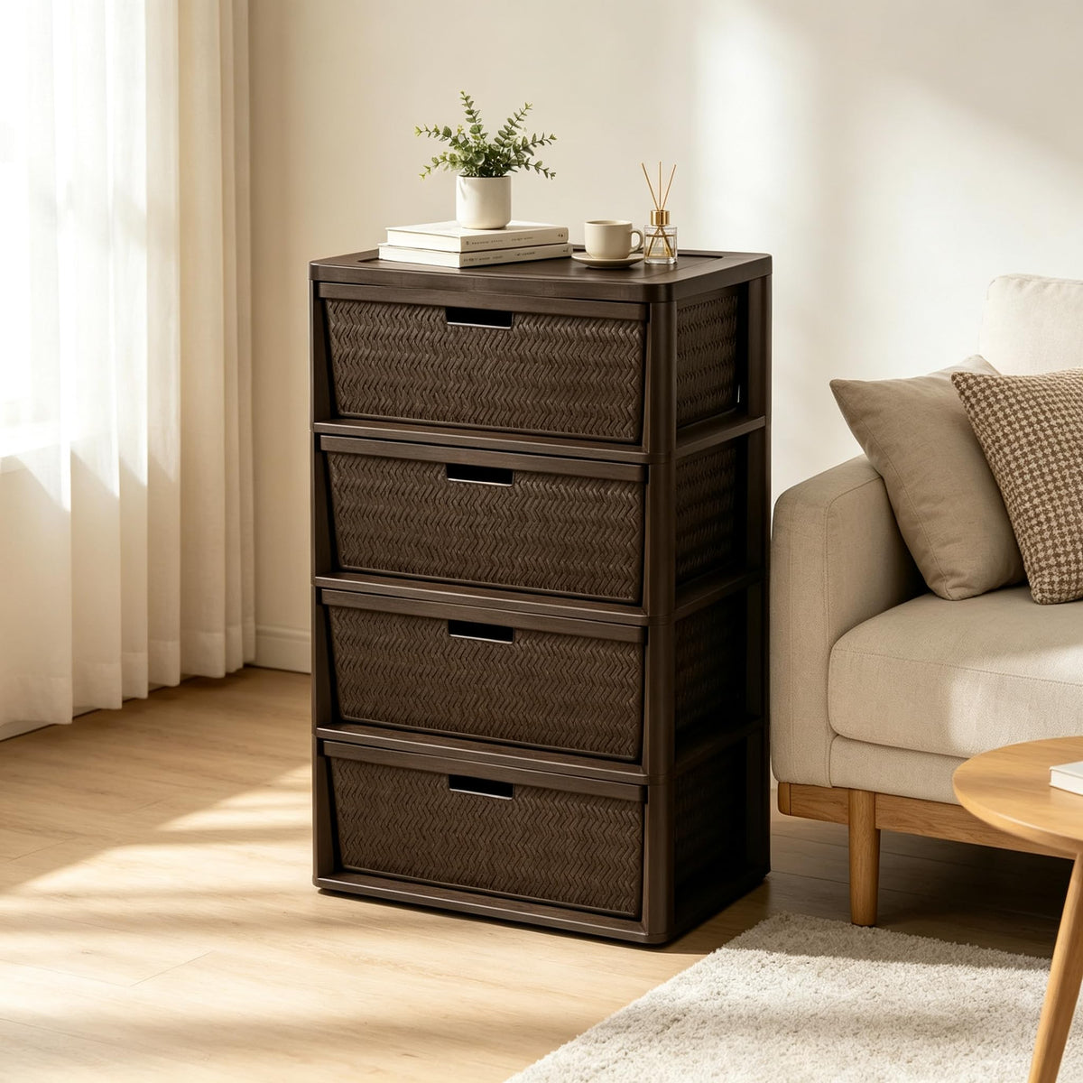 Brown 4 Drawer Storage Tower A6584