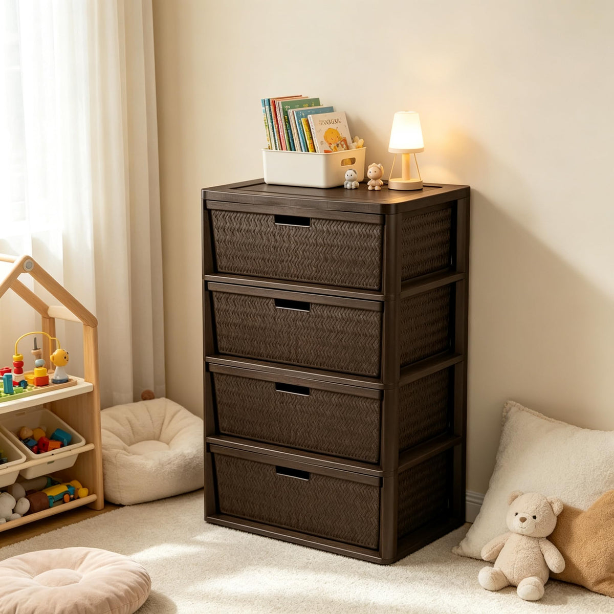 Brown 4 Drawer Storage Tower A6584