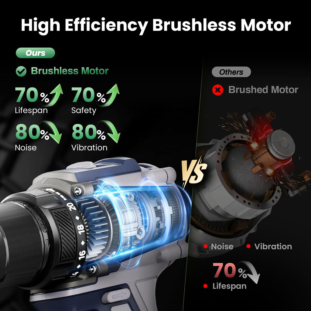 Brushless Cordless Drill Set 70N.m 3/8" Keyless Metal Chuck G85273