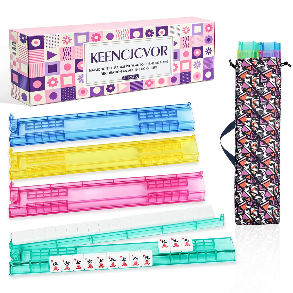4 Pack Non-Slip Acrylic Mahjong Racks with Pushers C147