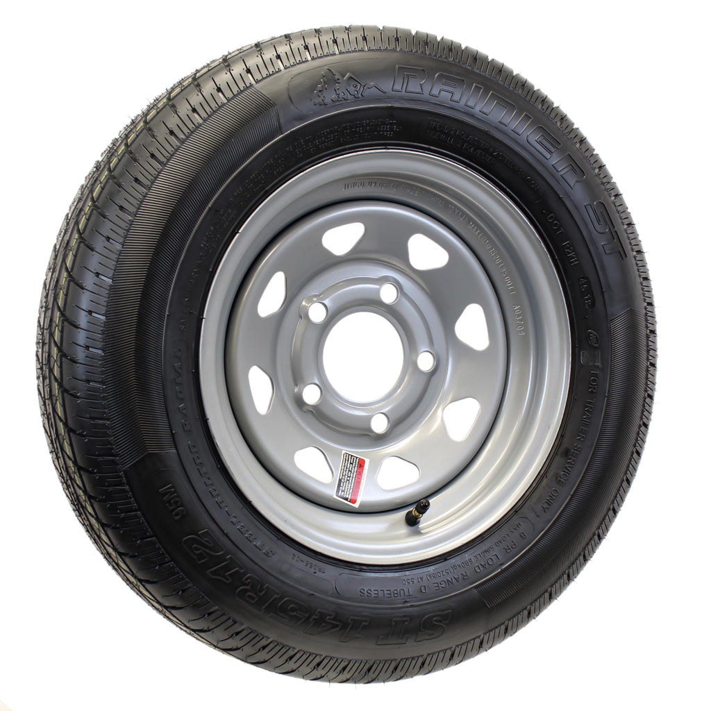 12 Inch Silver 5 Lug Trailer Tire Rim Assembly P979