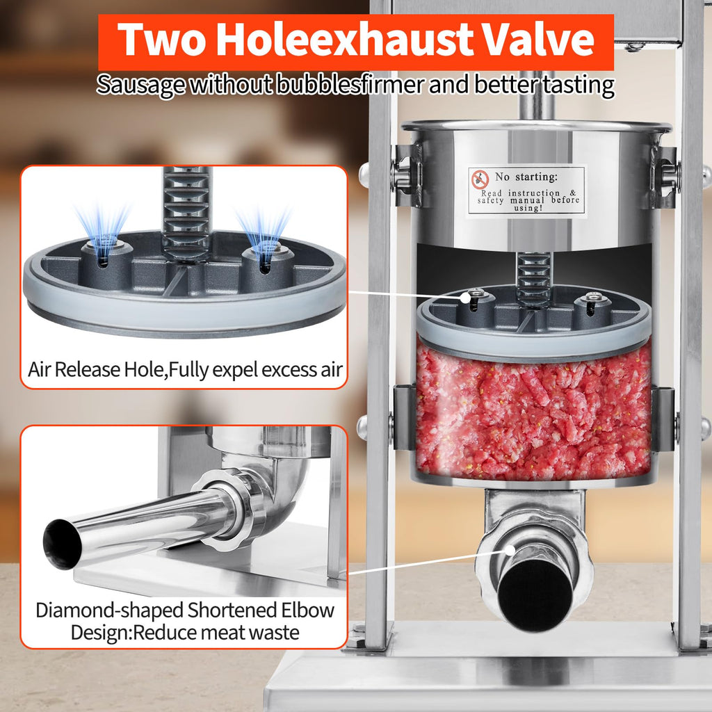 7LBS/3L 304 Stainless Steel Manual Sausage Stuffer with 5 Filling Tubes Y494077