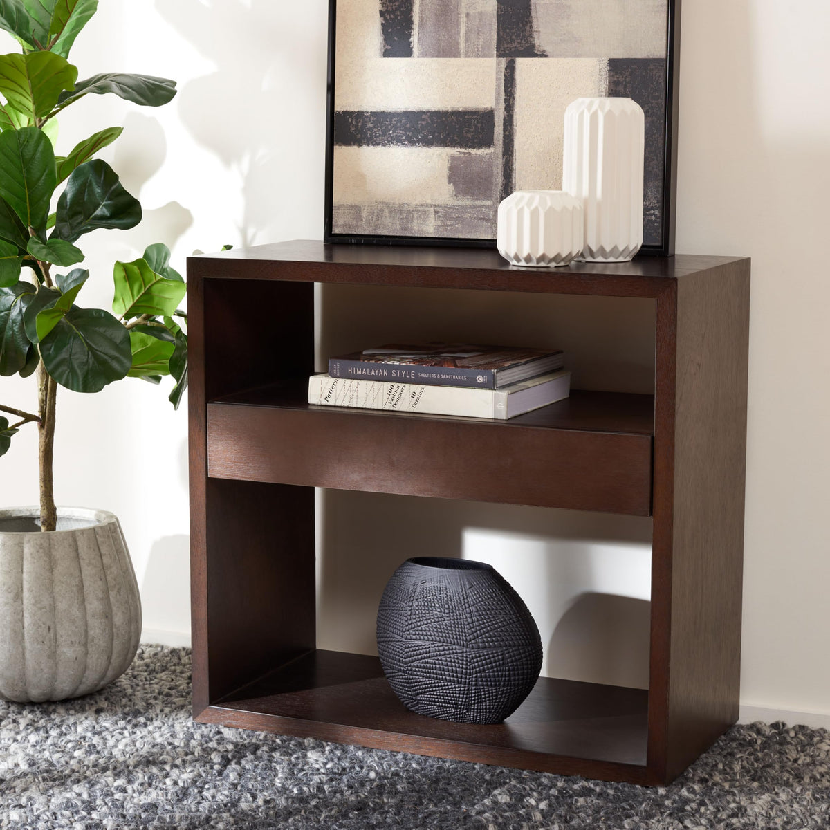 Dark Oak 2-Shelf 1-Drawer Console Table A1472
