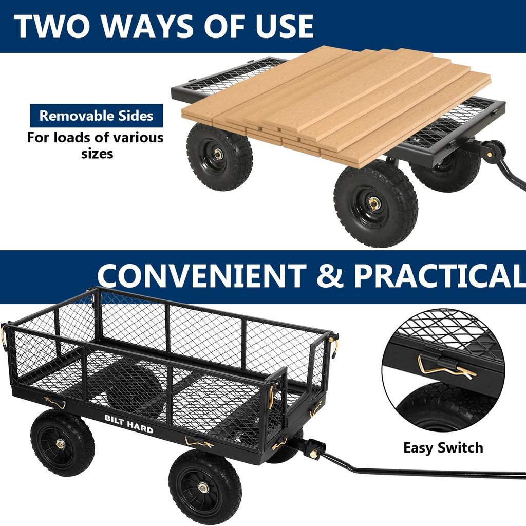 10" Steel Garden Cart with Rotating Handle and Removable Sides, 4 Cu.Ft, Black J9785