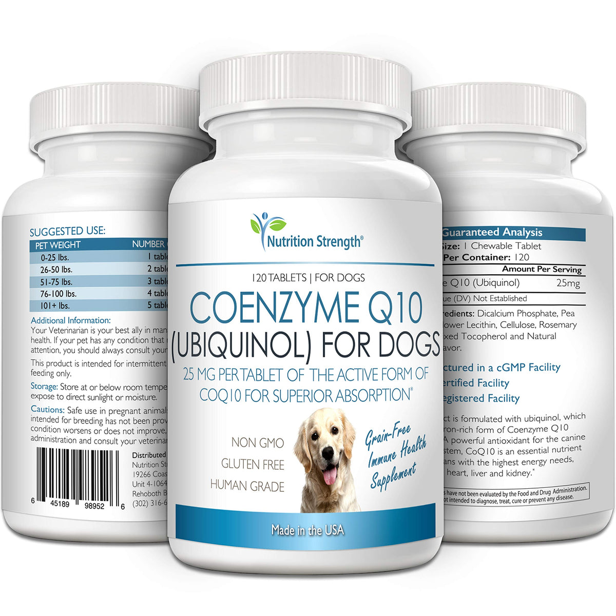 Coenzyme Q10 for Dogs Grain-Free Supplement, 120 Chewable Tablets D642