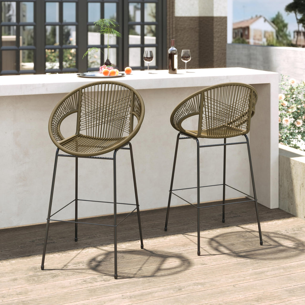 24" Height Metal Legs Faux Wicker Barstool Set of 2 X8765