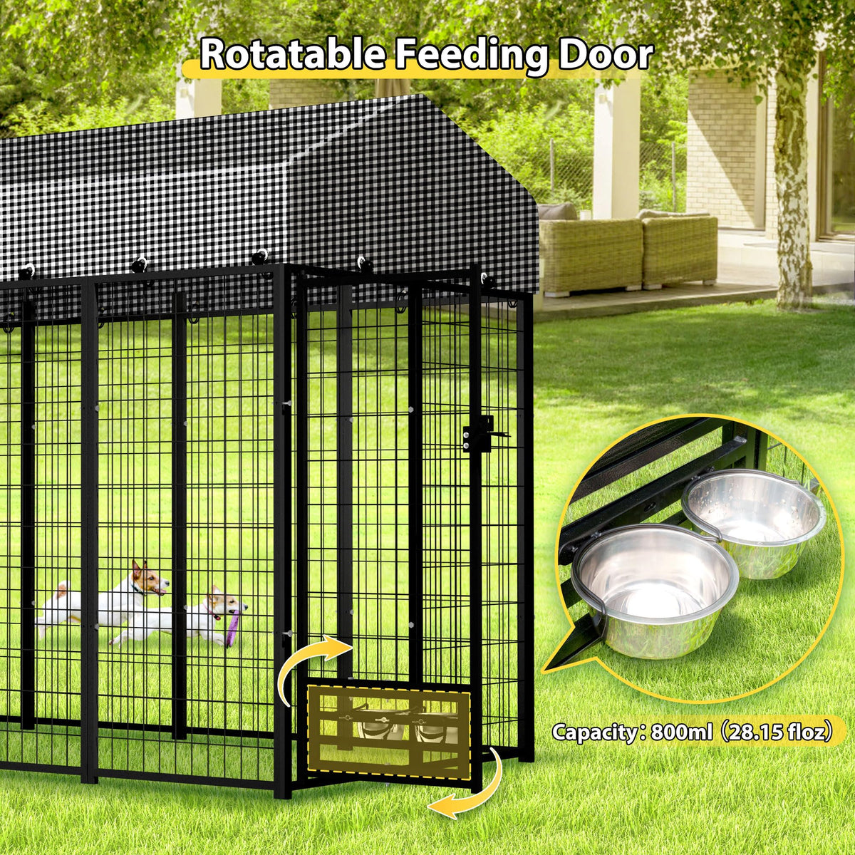 Large Outdoor Dog Kennel with Roof Cover A153