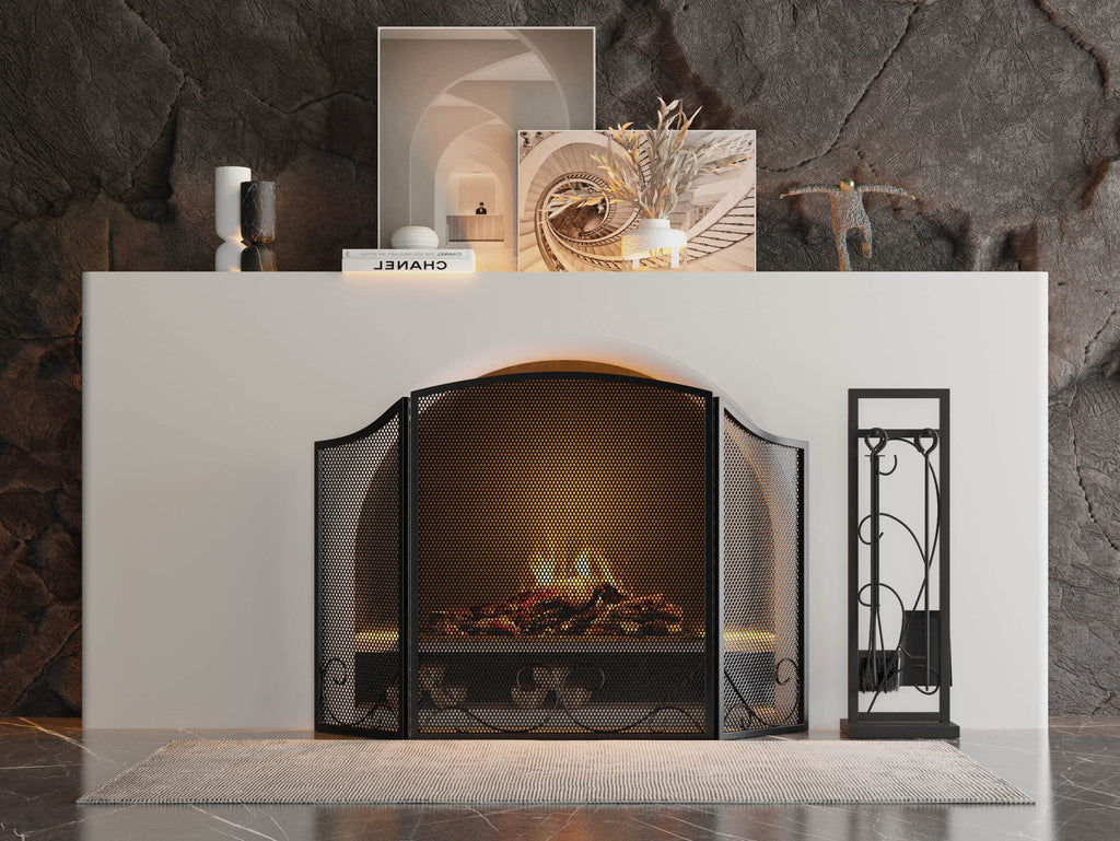 Black Wrought Iron Fireplace Screen B19570