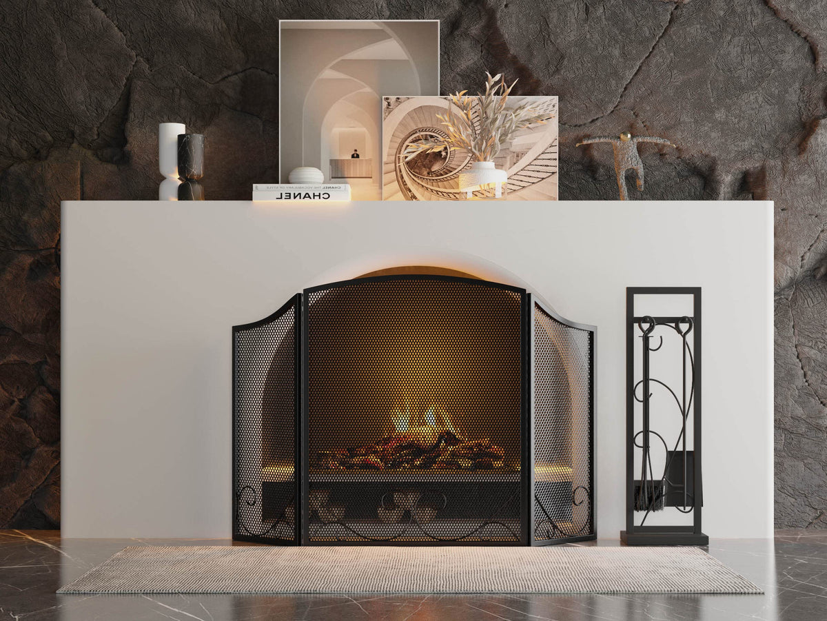 Black Wrought Iron Fireplace Screen B19570