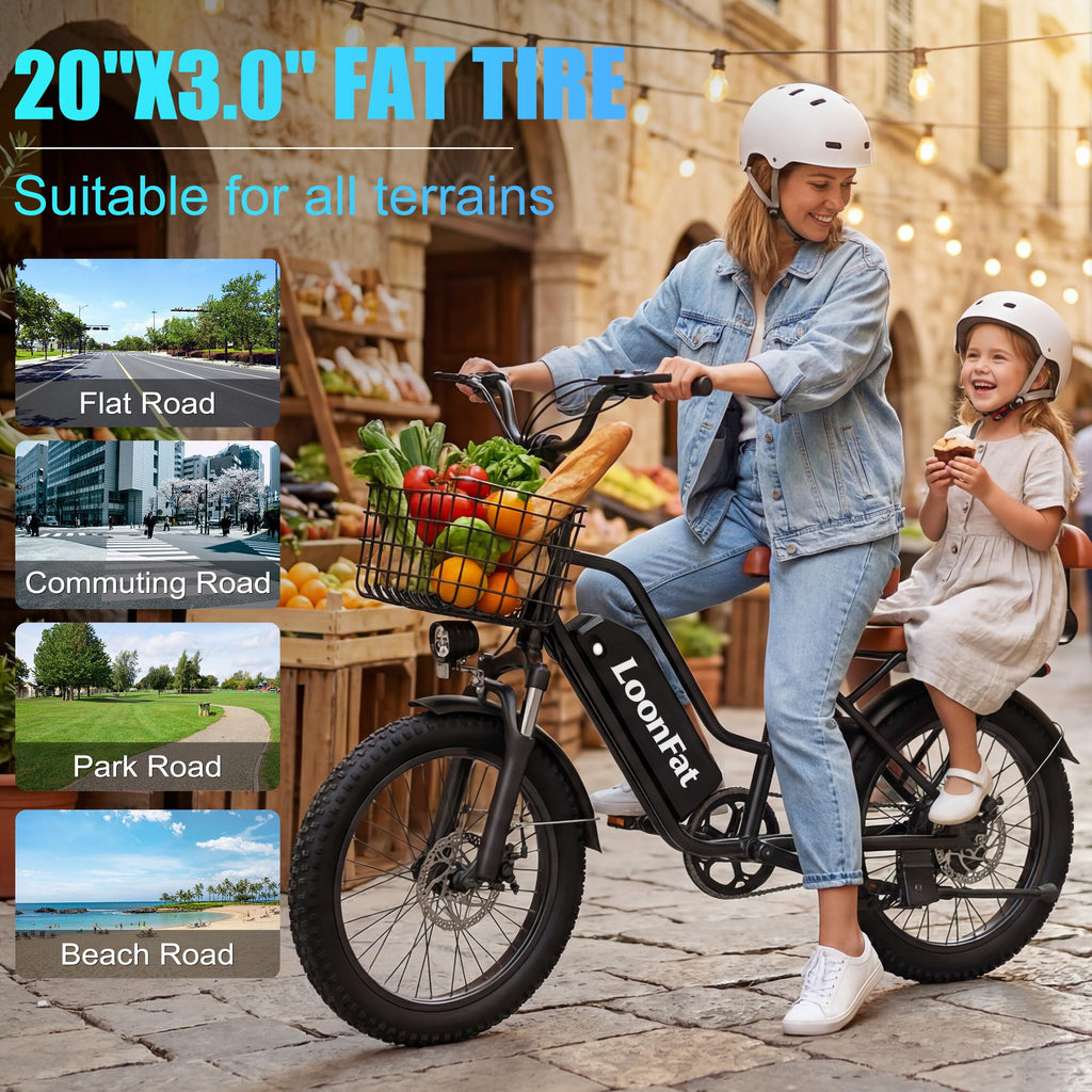 Peak 1000W 48V 13Ah Electric Bike with Rear Seat & Front Basket P1348