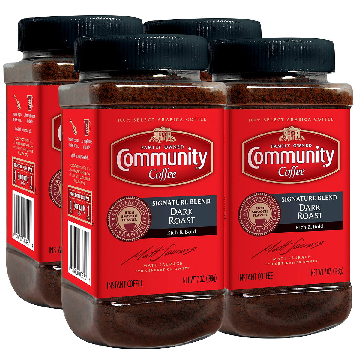 Dark Roast Instant Coffee 7 Ounce Jar Pack of 4 W95111