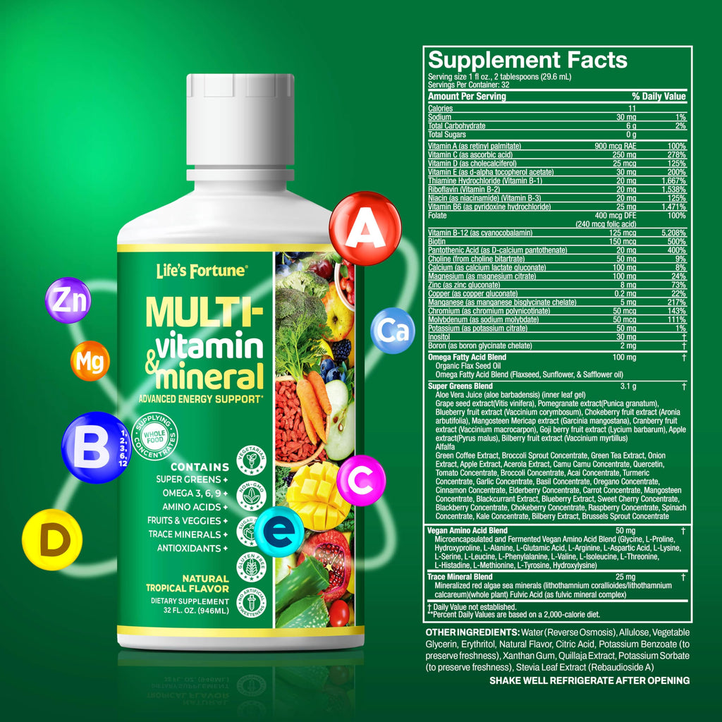 Liquid Multivitamin 90+ Nutrients Sugar Free Tropical Flavor 32 oz E946