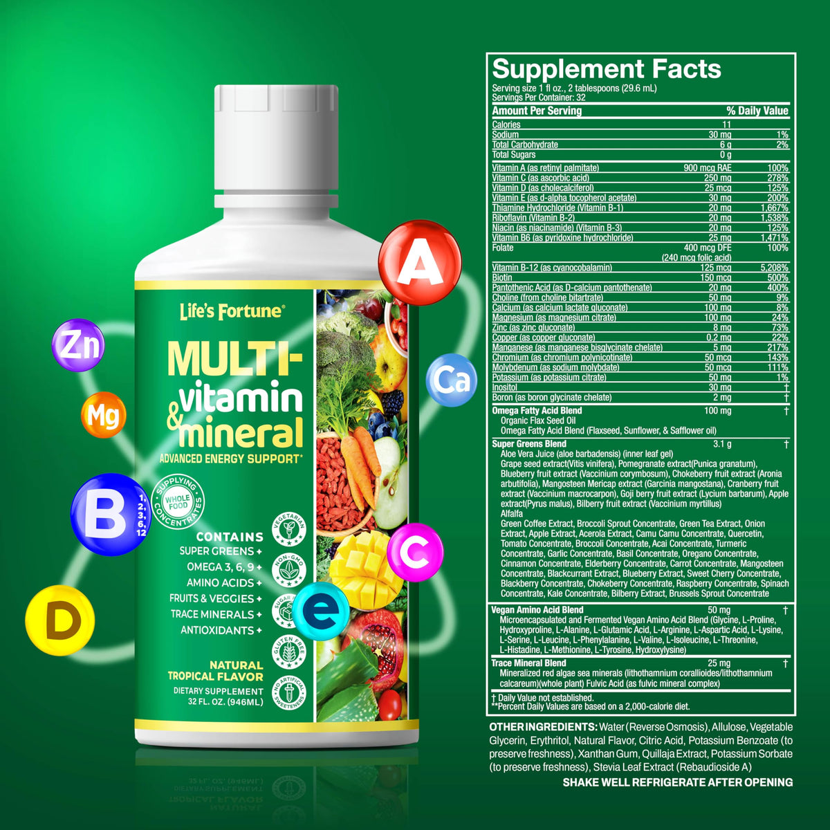Liquid Multivitamin 90+ Nutrients Sugar Free Tropical Flavor 32 oz E946